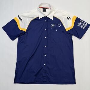 BMW Motorrad Motorsport SBK Team Shirt Mens Medium Navy White Pit Crew Button Up